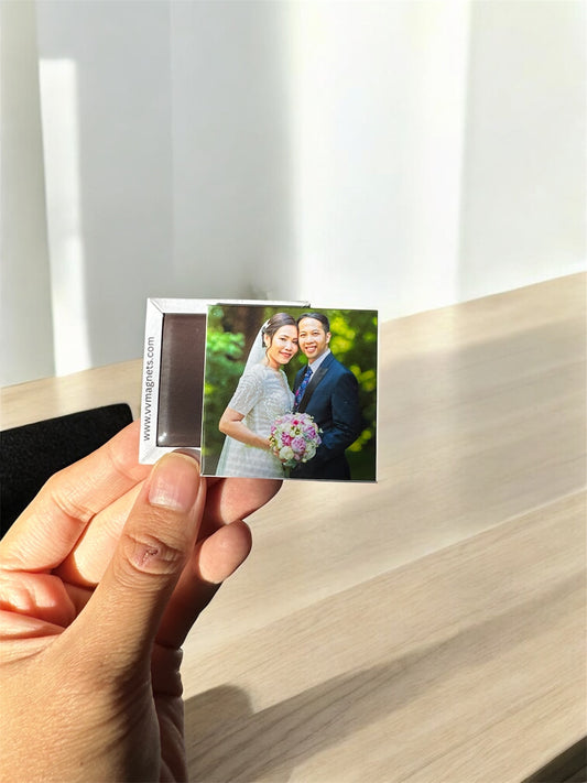 Custom photo magnets size 2x2 inches perfect for every special moment in life, Engagement, wedding, baby announcement, newborn, milestones, family portraits and more 